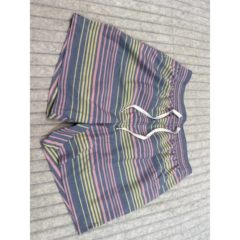 Chubbies Mens Striped Swim Trunks Blue Pink Yellow 5.5 Inch Inseam Size Medium